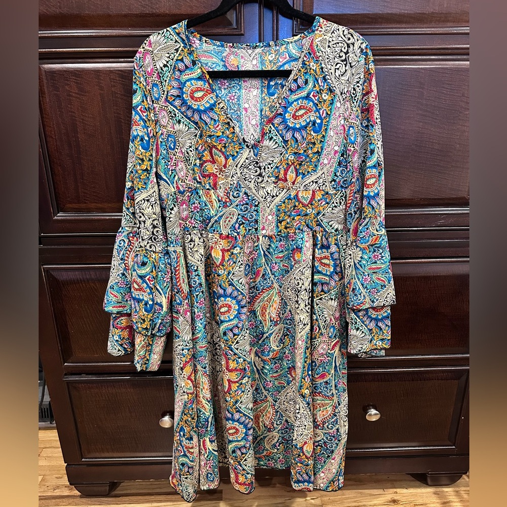 Blue Bell Sleeve V-Neck Sundress